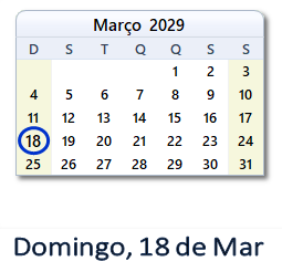 18 Março 2029 calendario