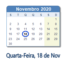 18 Novembro 2020 calendario