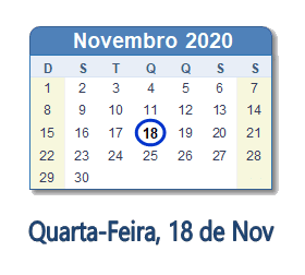 18 Novembro 2020 calendario