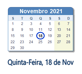 18 Novembro 2021 calendario