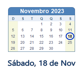18 Novembro 2023 calendario