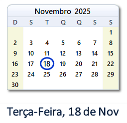 18 Novembro 2025 calendario