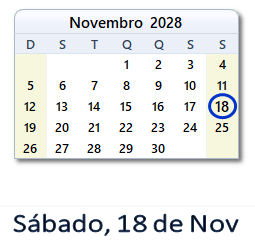 18 Novembro 2028 calendario