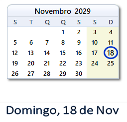 18 Novembro 2029 calendario