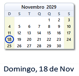 18 Novembro 2029 calendario