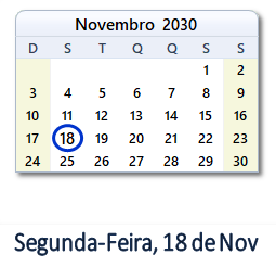 18 Novembro 2030 calendario