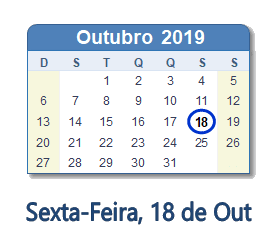 18 Outubro 2019 calendario