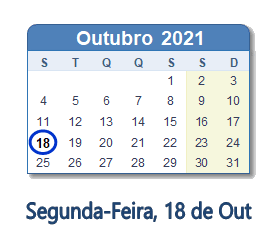 18 Outubro 2021 calendario