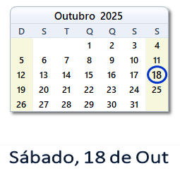 18 Outubro 2025 calendario