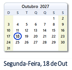 18 Outubro 2027 calendario