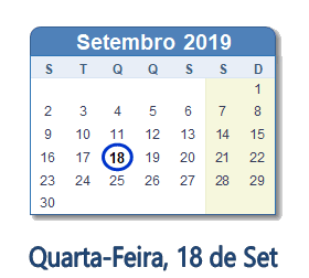 18 Setembro 2019 calendario