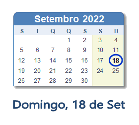 18 Setembro 2022 calendario