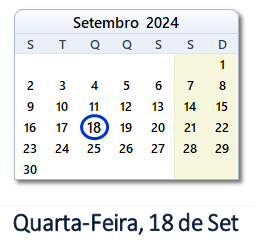 18 Setembro 2024 calendario