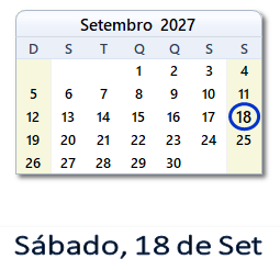 18 Setembro 2027 calendario