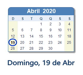 19 Abril 2020 calendario
