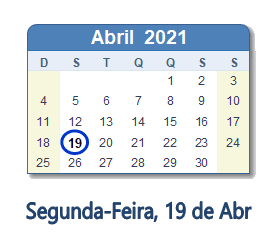 19 Abril 2021 calendario