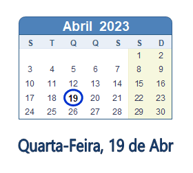 19 Abril 2023 calendario