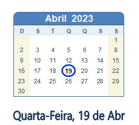 19 Abril 2023 calendario