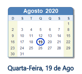 19 Agosto 2020 calendario