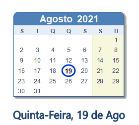 19 Agosto 2021 calendario