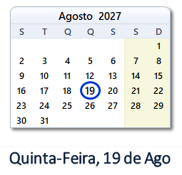 19 Agosto 2027 calendario