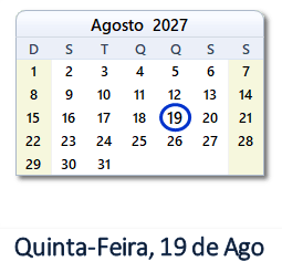 19 Agosto 2027 calendario