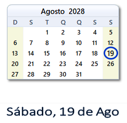 19 Agosto 2028 calendario