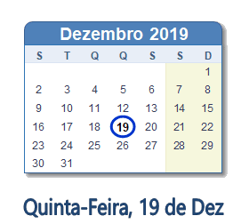 19 Dezembro 2019 calendario