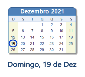 19 Dezembro 2021 calendario