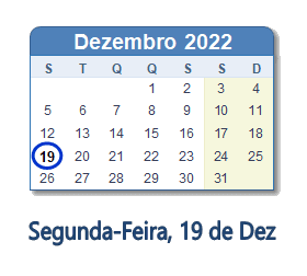 19 Dezembro 2022 calendario