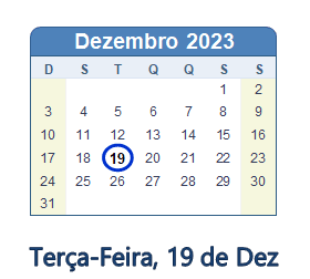 19 Dezembro 2023 calendario