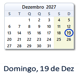 19 Dezembro 2027 calendario
