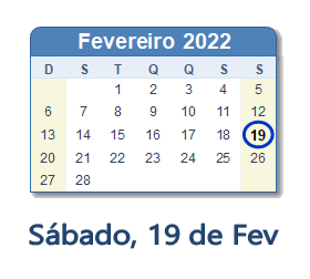 19 Fevereiro 2022 calendario