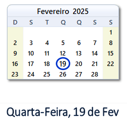 19 Fevereiro 2025 calendario