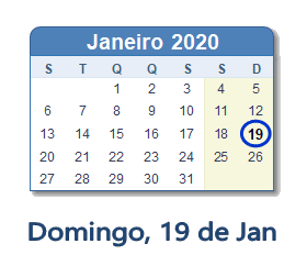 19 Janeiro 2020 calendario