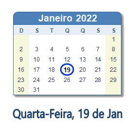 19 Janeiro 2022 calendario