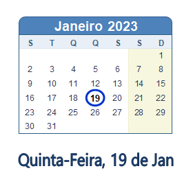 19 Janeiro 2023 calendario