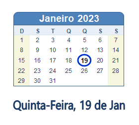 19 Janeiro 2023 calendario