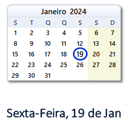 19 Janeiro 2024 calendario
