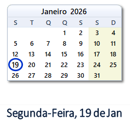 19 Janeiro 2026 calendario