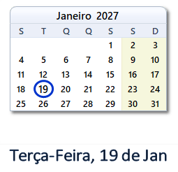 19 Janeiro 2027 calendario