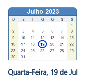 19 Julho 2023 calendario