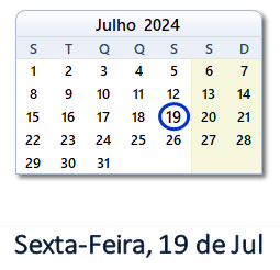 19 Julho 2024 calendario