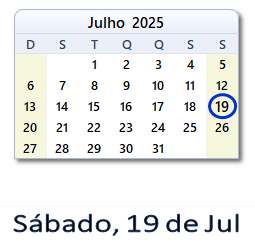 19 Julho 2025 calendario