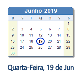 19 Junho 2019 calendario