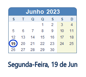 19 Junho 2023 calendario