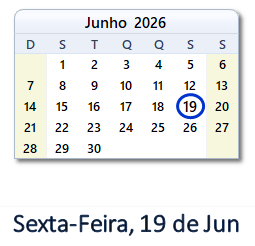 19 Junho 2026 calendario