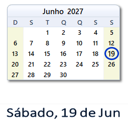 19 Junho 2027 calendario