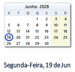 19 Junho 2028 calendario