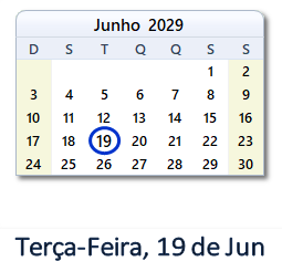 19 Junho 2029 calendario